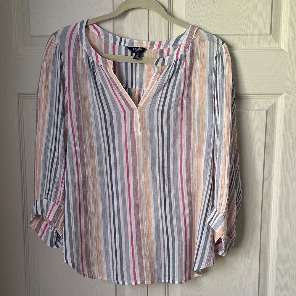 Chaps Striped Blouse with Pink, Blue, and Cream